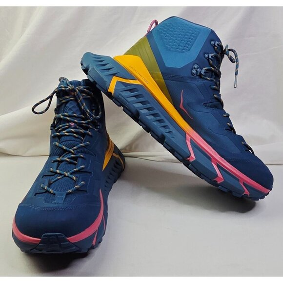 Hoka 14D Mens Tennine Hike GTX Blue Vibram Gortex Hi Lace Platform Sneakers NEW - Picture 13 of 16